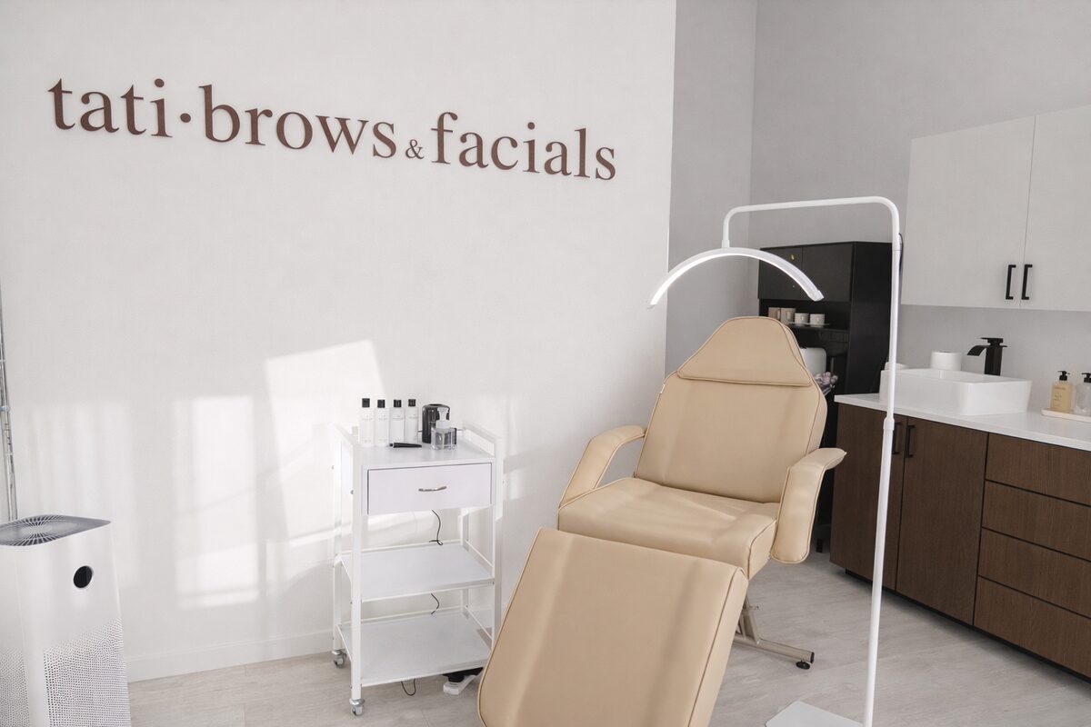 Tati Brows & Facials studio wall and treatment chair